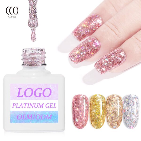 Glitter Gel Nail Privatet Label 8ml 5ml Glitter Color Gel Polish Platinum Glitter Gel - Image 2